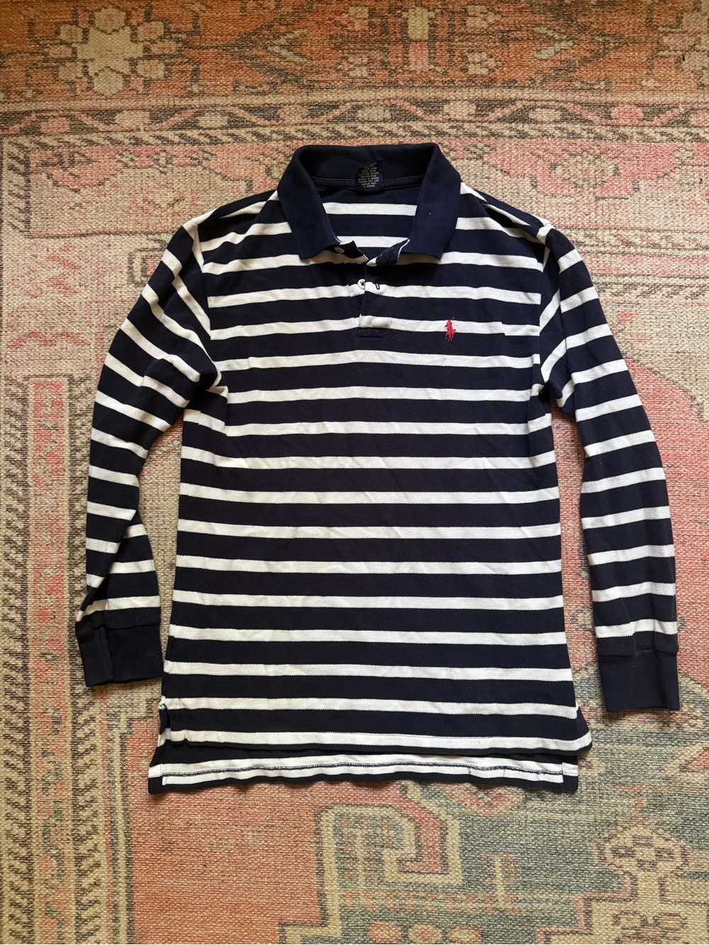 Vintage Polo Ralph Lauren Women’s Navy Stripe Long Sleeve Polo Shirt